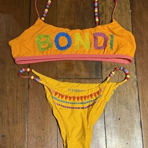 Bondi! Women's Yellow Beaded Bikini Top & Bottom